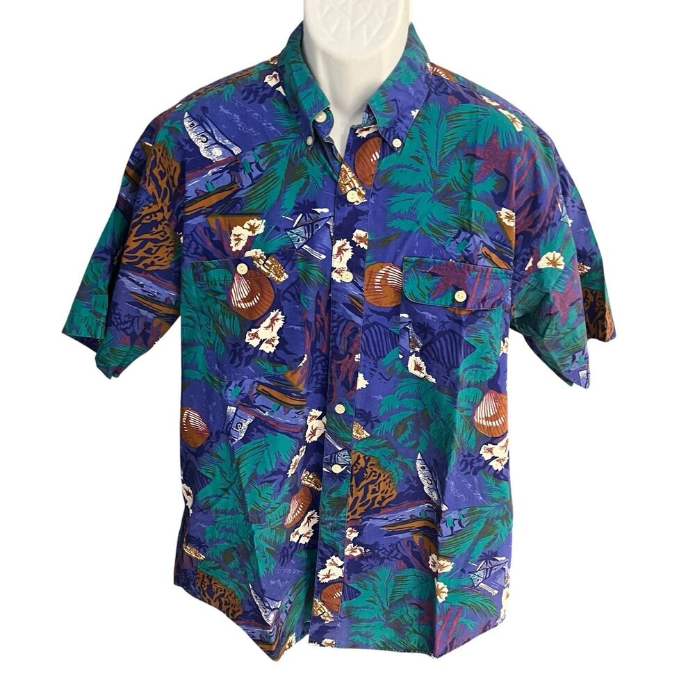 Vtg Chaps Ralph Lauren Men's L hawaiian button-down all over print shirt